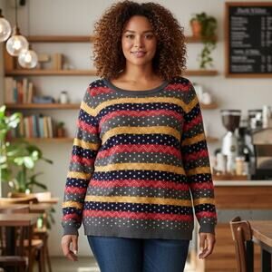 Modcloth Patterned Striped Sweater Womens Size 3X Multicolor Cotton Modal Boho
